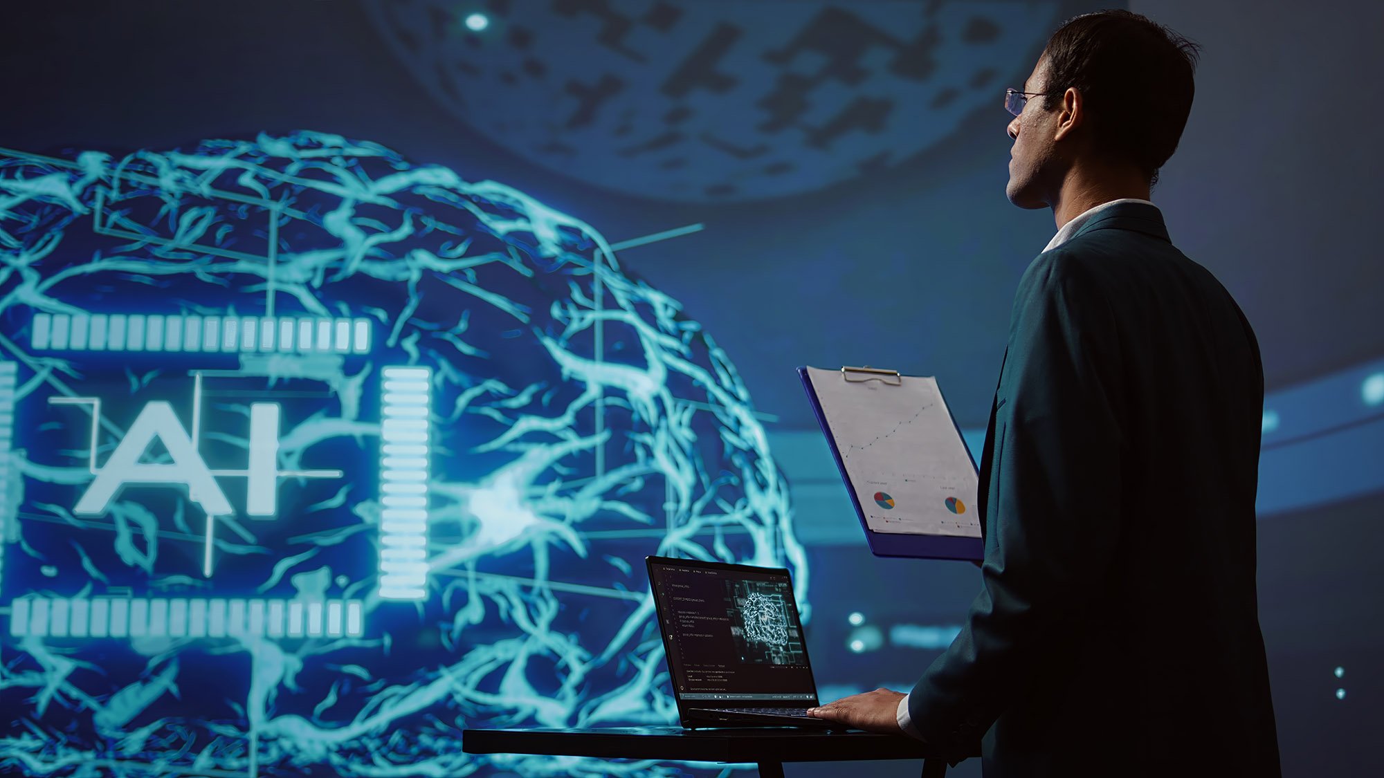 AI governance professional man evaluating systems